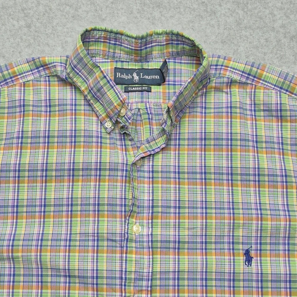 Polo Ralph Lauren Shirt Mens L Tall LT Classic Fit Plaid Long Sleeve Cotton